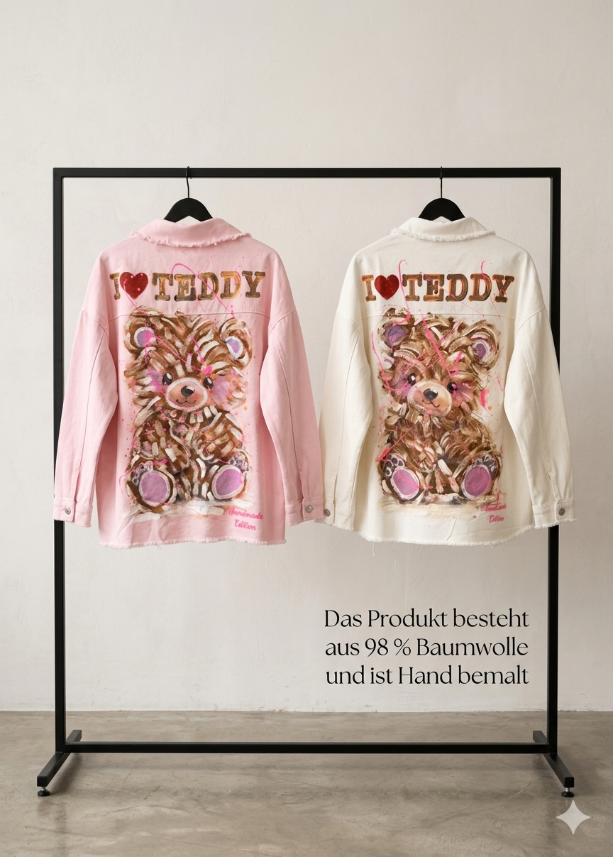 Handbemalte Teddy Jeansjacke