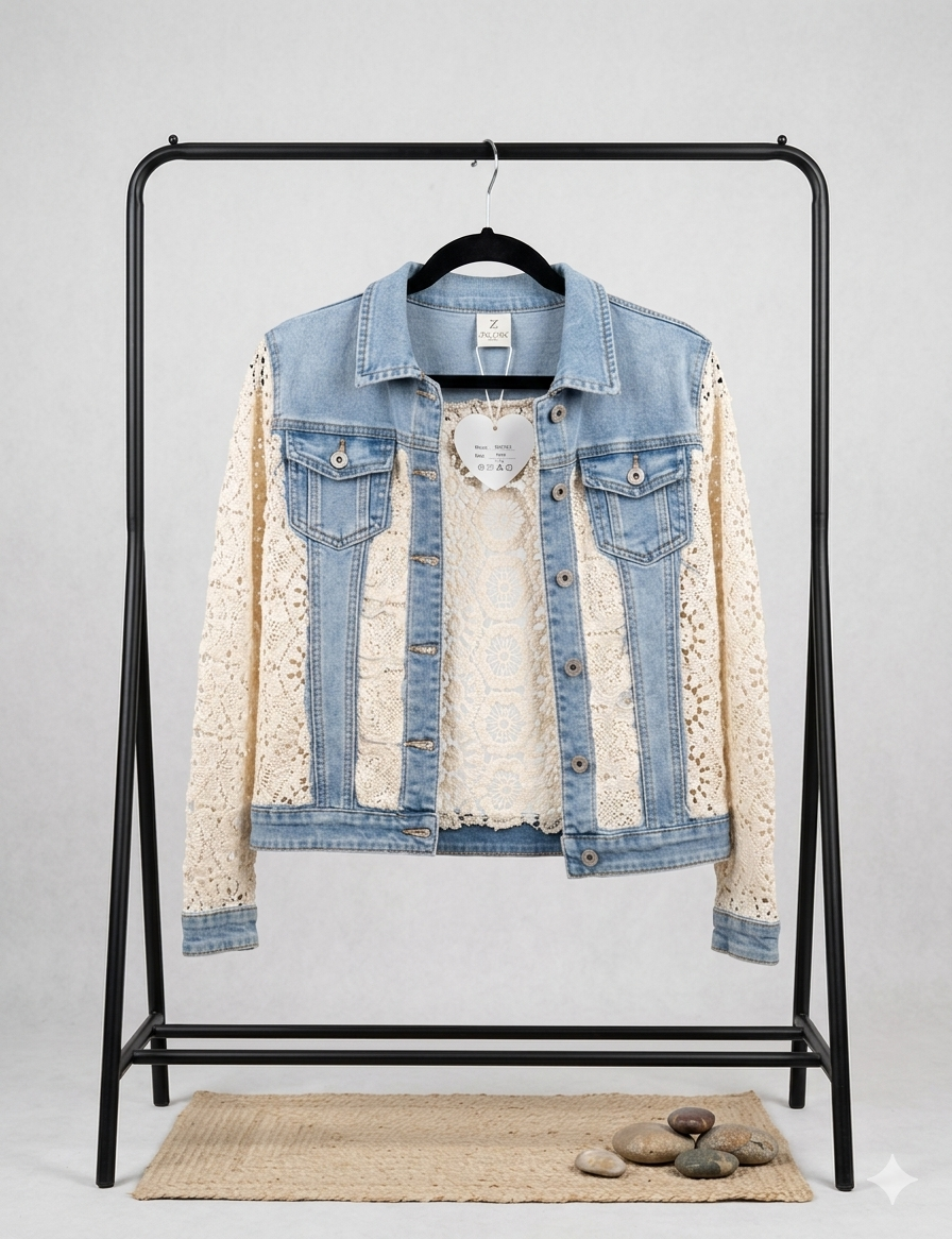 Jeansjacke Sechseckige Blumen