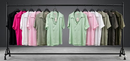 Bluse Satinoptik in Grün, Rosa, Pink, Schwarz und Weiß