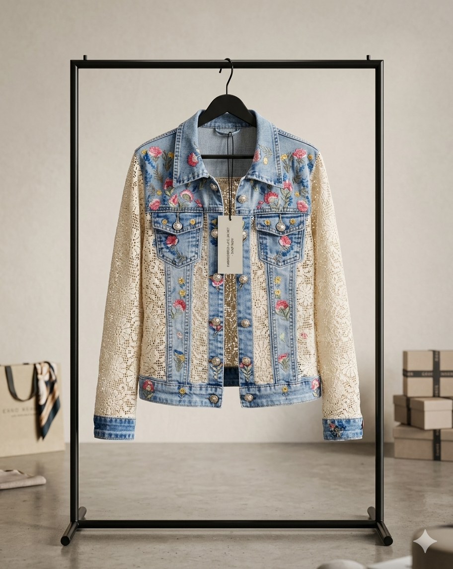 Jeansjacke/weiß/blumen