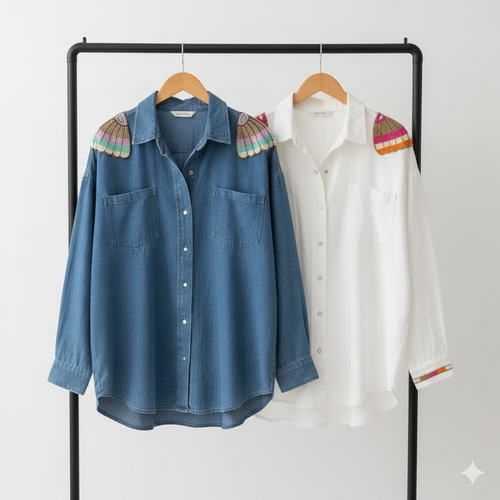Bluse Rider Shell in Blau und Weiß