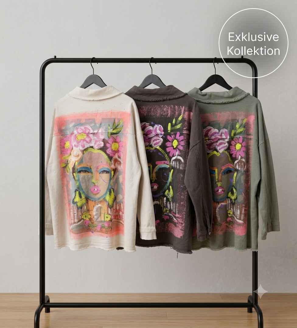 Handbemalte Frida BlumenDutt Jeansjacke