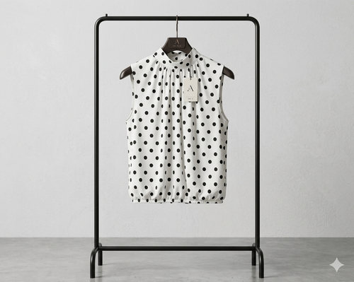 Bluse Punkte ärmellos in Weiß/Schwarz