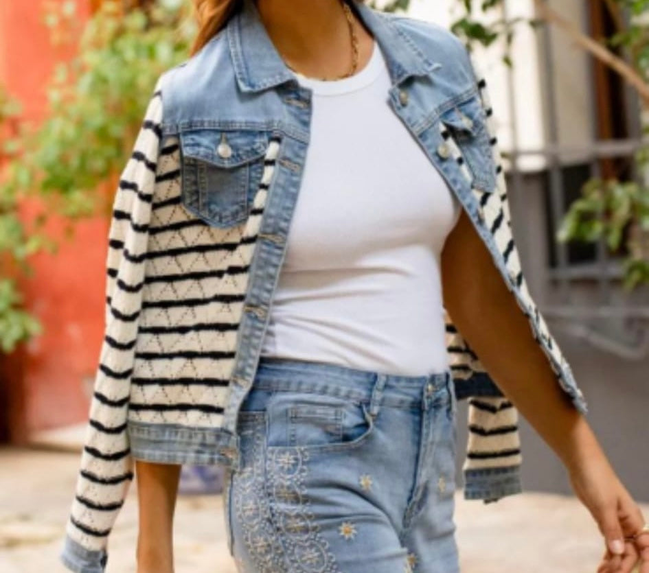 Jeansjacke/gestreift