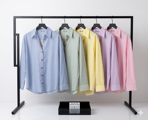 Bluse gestreift Herzknopfleiste in Hell Rosa und Blau