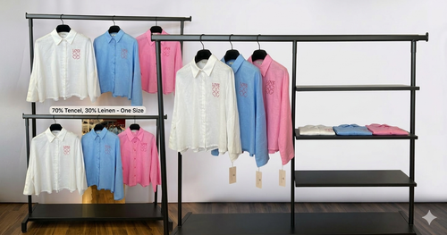 Bluse Love in Weiß, Blau und Pink