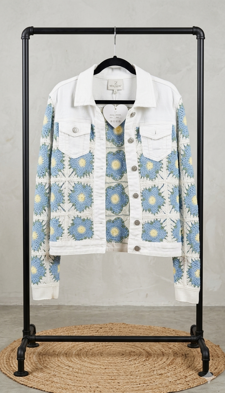 Jeansjacke Blaue Blumen