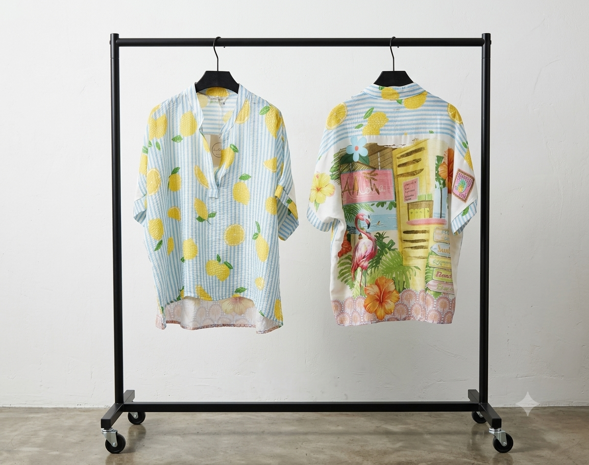 Bluse Flamingo/Zitrone